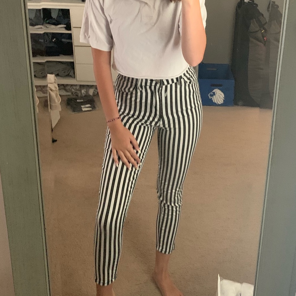 black and white striped pants